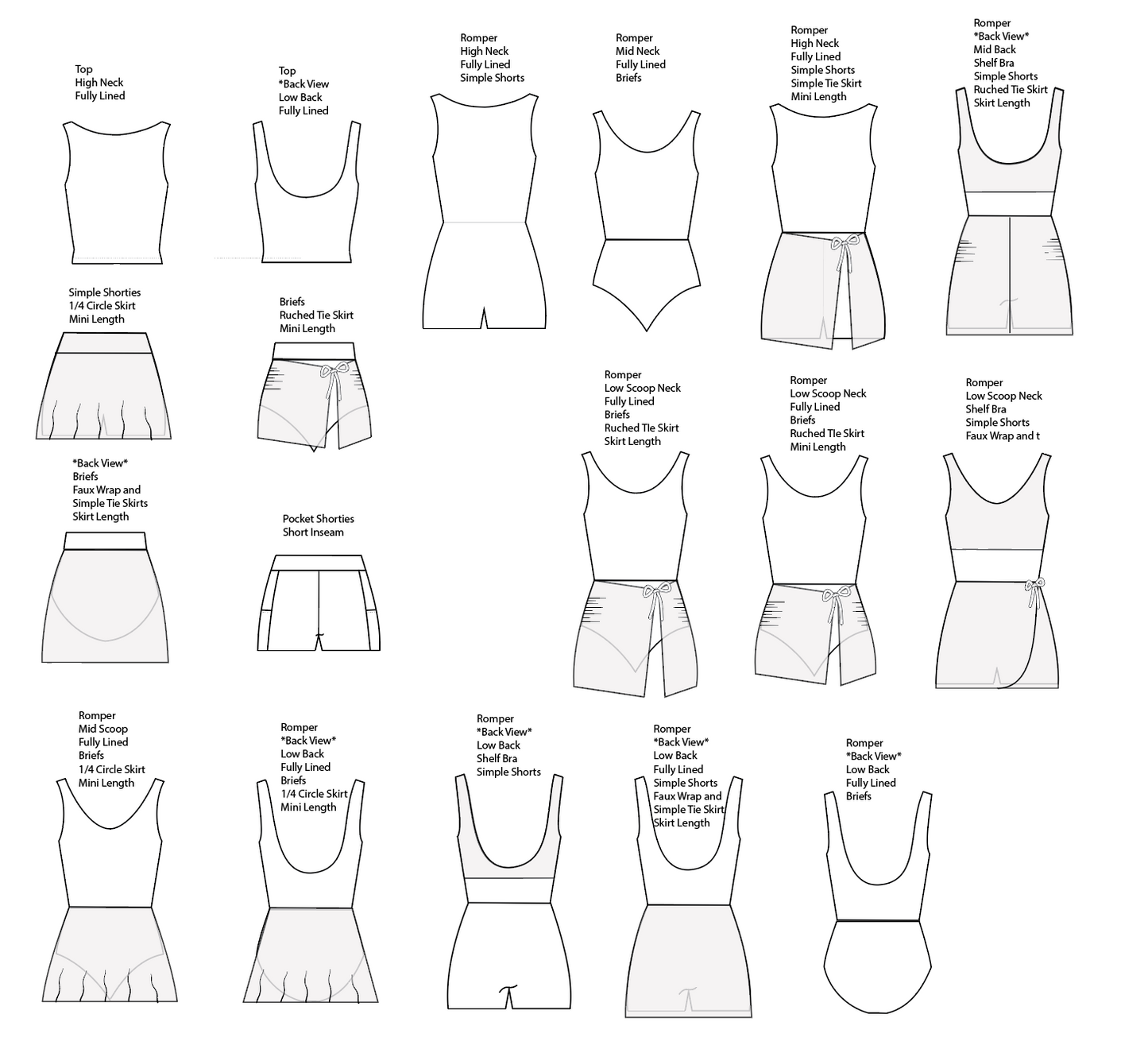 Roxy Romper, Dress, Top and Skort