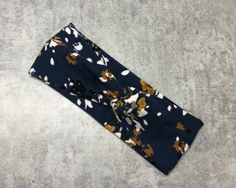 Navy Gold Floral Headband