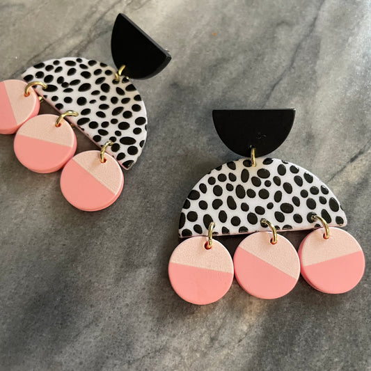 Pink Black Spotted Dangle Earring