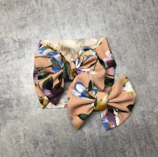 Tan Floral Bow